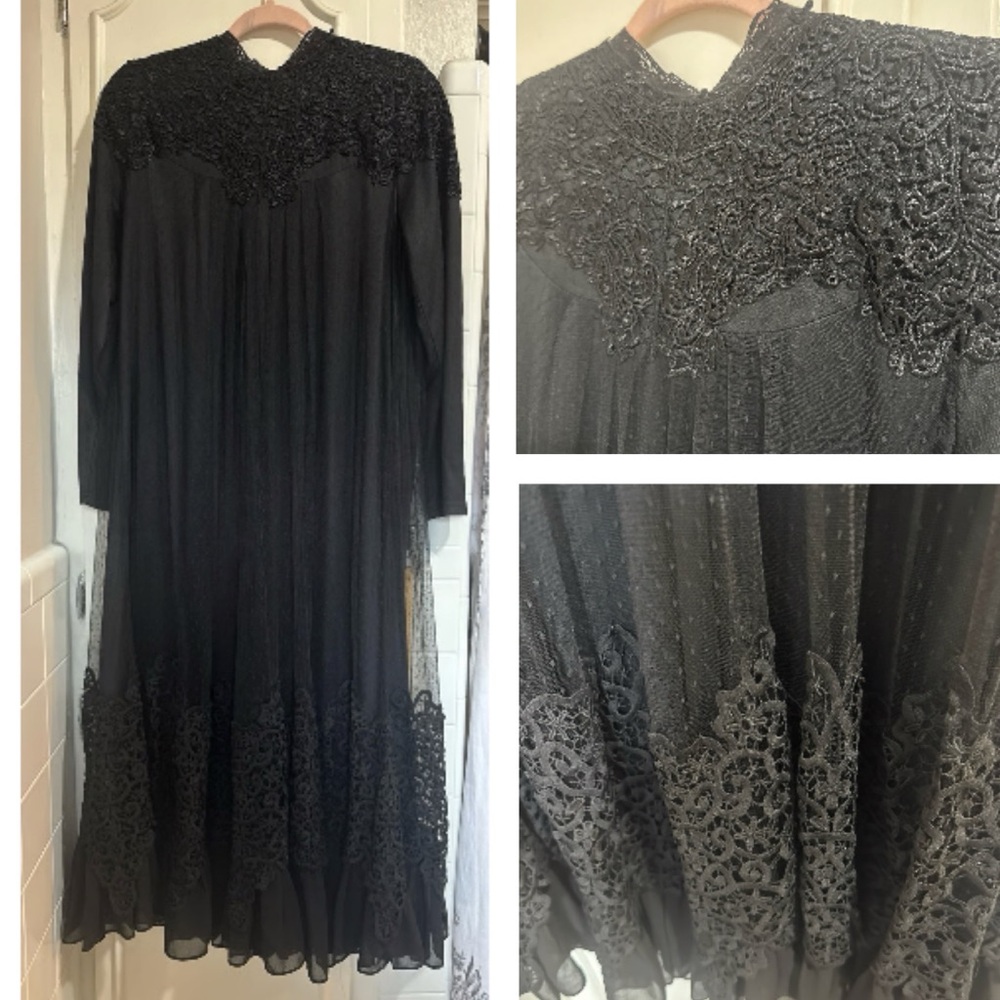 Dainty Jewells Black Long Sleeve Beaded Lace Evening Dress